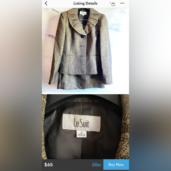 Le Suit size 12 Golden Bronze and Black, Snake Skin print skirt suit. - Picture 6 of 6